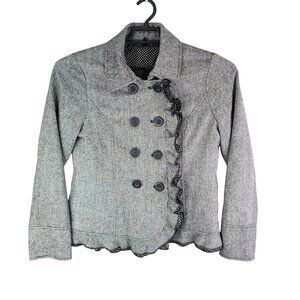 Womens Gray Ambition Ruffle Double-Breasted Jacket Button Up Size L